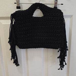 Handmade Black Crocheted Fringe Tote